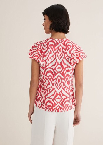 Phase Eight Dalia Ikat Ruffle Shirts Red/White USA | 4273861-PG